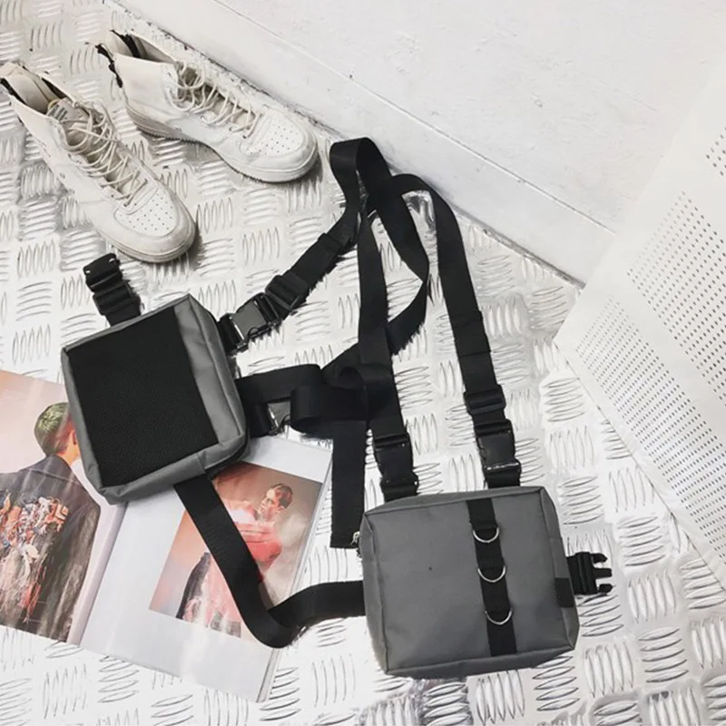 Hip Hop Chest Bag Tactical Streetwear Waist Pack Unisex Outdoor Functional Vest Bag Two Pockets Harness Chest Rig Bag Disco Pack