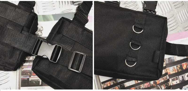 Hip Hop Chest Bag Tactical Streetwear Waist Pack Unisex Outdoor Functional Vest Bag Two Pockets Harness Chest Rig Bag Disco Pack