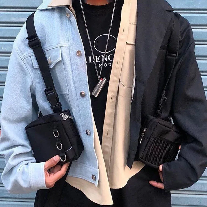 Hip Hop Chest Bag Tactical Streetwear Waist Pack Unisex Outdoor Functional Vest Bag Two Pockets Harness Chest Rig Bag Disco Pack