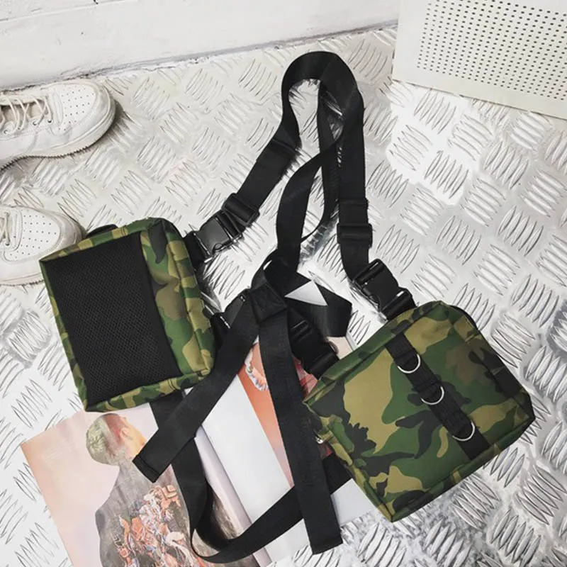 Hip Hop Chest Bag Tactical Streetwear Waist Pack Unisex Outdoor Functional Vest Bag Two Pockets Harness Chest Rig Bag Disco Pack