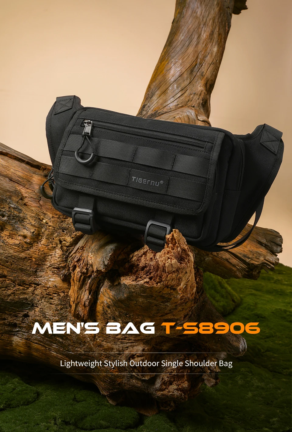 Tigernu Men's Crossbody Bag Large Capacity Waist Bag Male Sling Bag Hunting Outdoor Chest Bag Hiking Messenger Bag