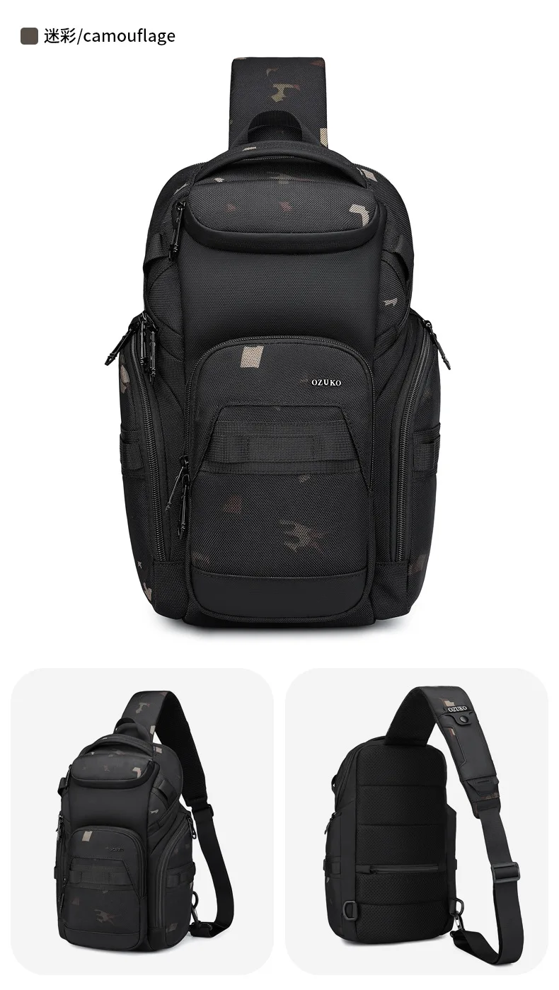 OZUKO Business Commuter Men's Chest Bag Fashion Multi-functional Shoulder Bag Lightweight Travel Waterproof Crossbody Bag