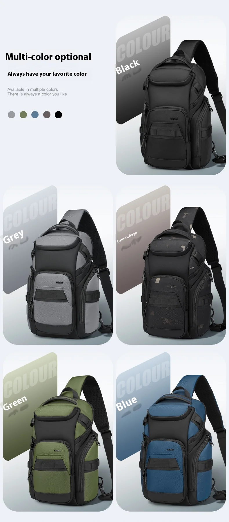 OZUKO Business Commuter Men's Chest Bag Fashion Multi-functional Shoulder Bag Lightweight Travel Waterproof Crossbody Bag