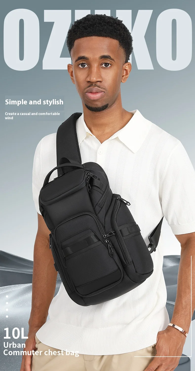 OZUKO Business Commuter Men's Chest Bag Fashion Multi-functional Shoulder Bag Lightweight Travel Waterproof Crossbody Bag