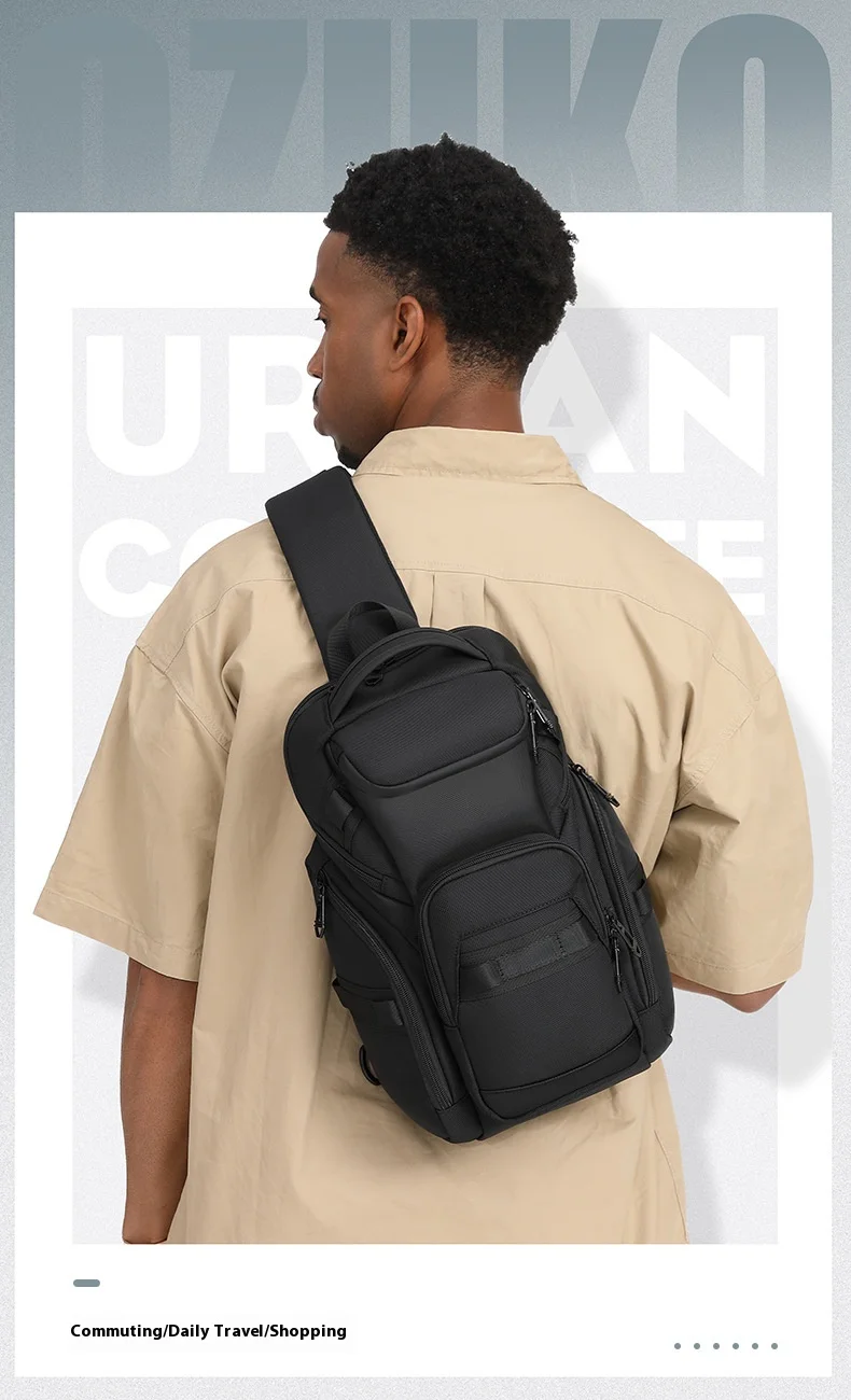 OZUKO Business Commuter Men's Chest Bag Fashion Multi-functional Shoulder Bag Lightweight Travel Waterproof Crossbody Bag
