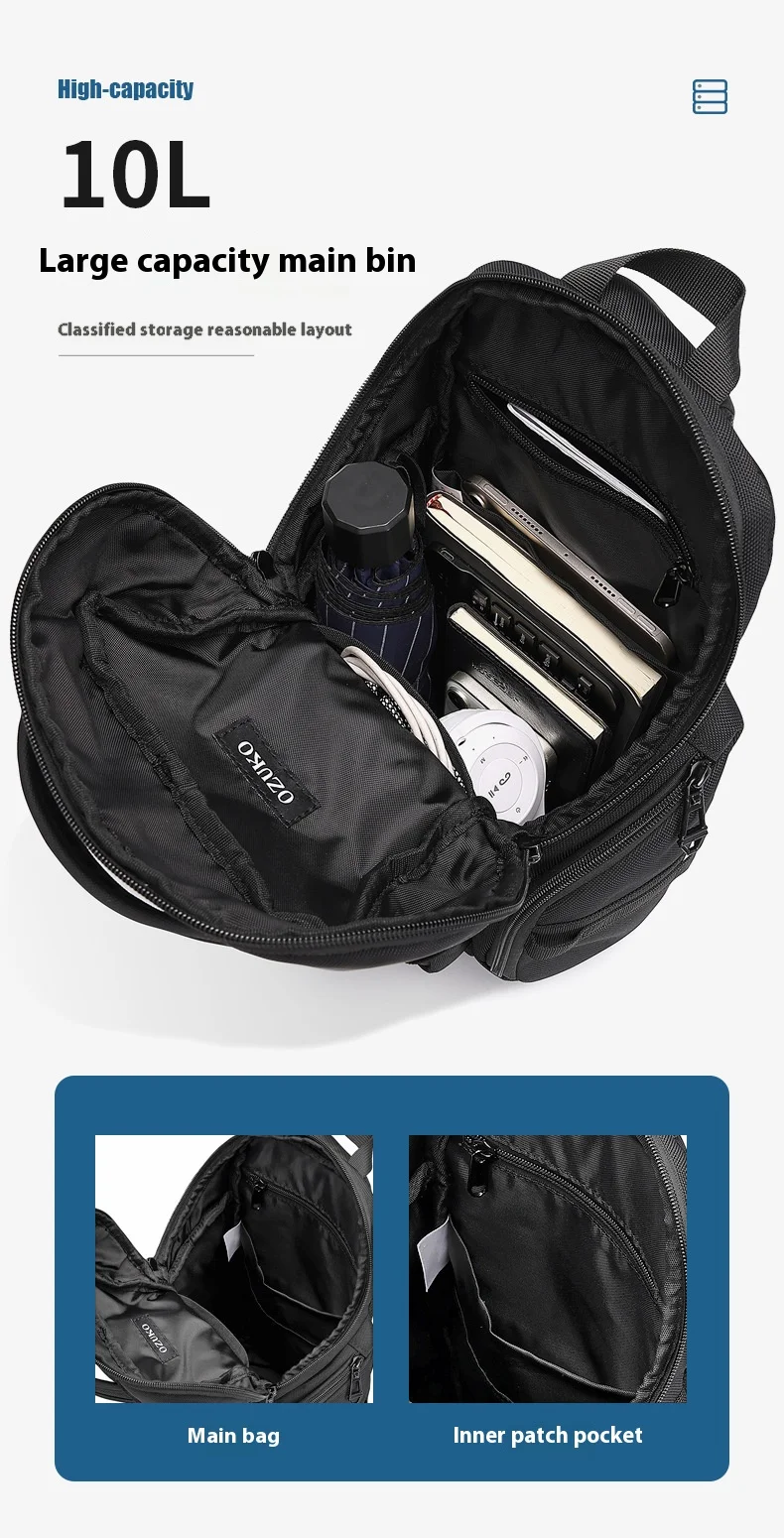 OZUKO Business Commuter Men's Chest Bag Fashion Multi-functional Shoulder Bag Lightweight Travel Waterproof Crossbody Bag