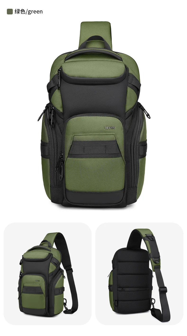 OZUKO Business Commuter Men's Chest Bag Fashion Multi-functional Shoulder Bag Lightweight Travel Waterproof Crossbody Bag