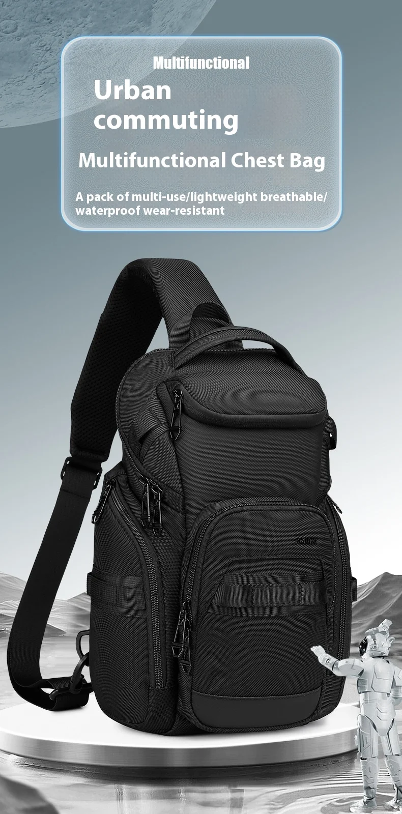OZUKO Business Commuter Men's Chest Bag Fashion Multi-functional Shoulder Bag Lightweight Travel Waterproof Crossbody Bag