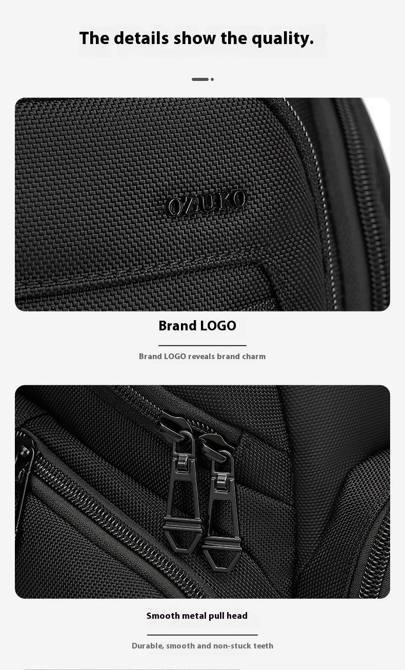 OZUKO Business Commuter Men's Chest Bag Fashion Multi-functional Shoulder Bag Lightweight Travel Waterproof Crossbody Bag