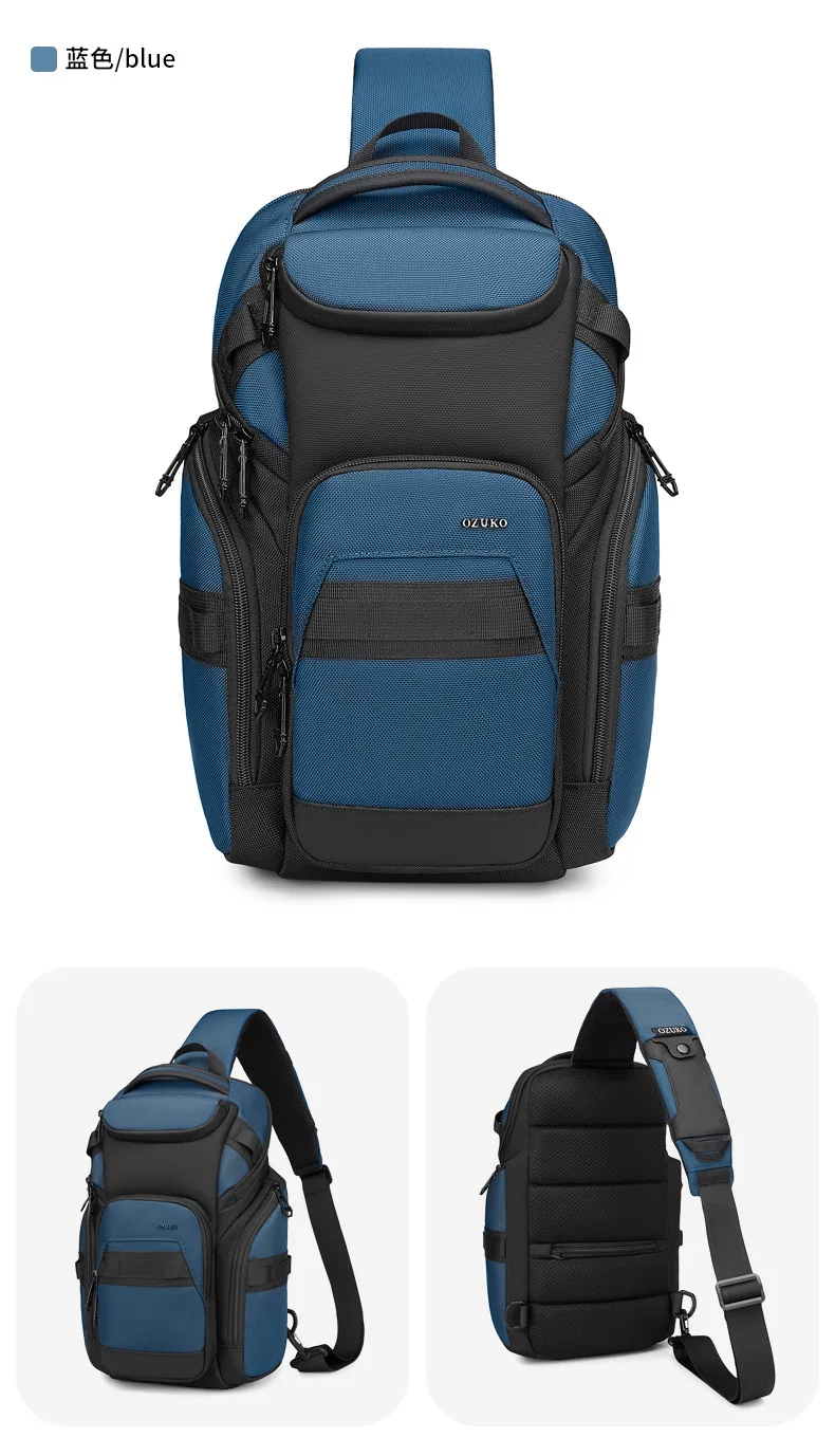 OZUKO Business Commuter Men's Chest Bag Fashion Multi-functional Shoulder Bag Lightweight Travel Waterproof Crossbody Bag