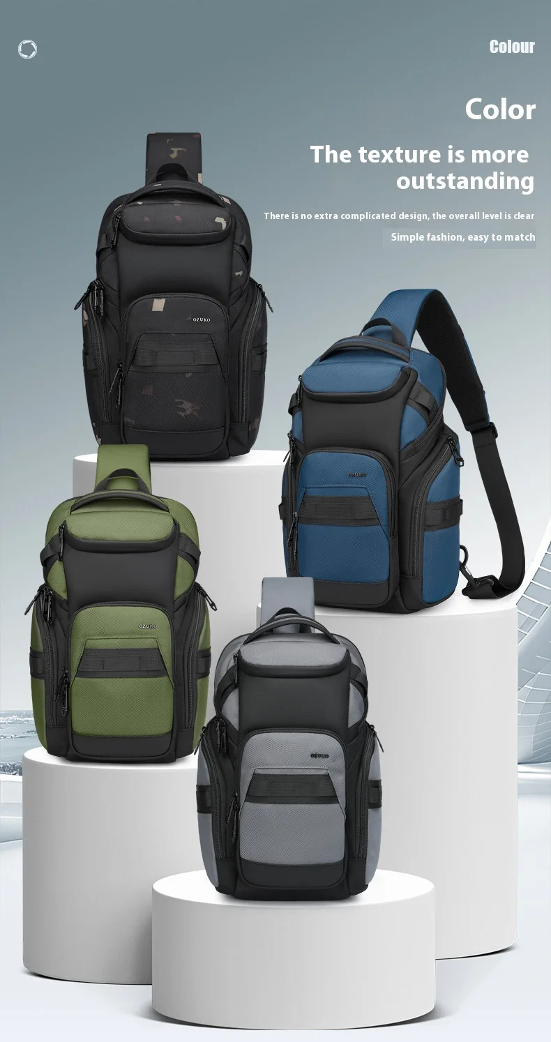 OZUKO Business Commuter Men's Chest Bag Fashion Multi-functional Shoulder Bag Lightweight Travel Waterproof Crossbody Bag