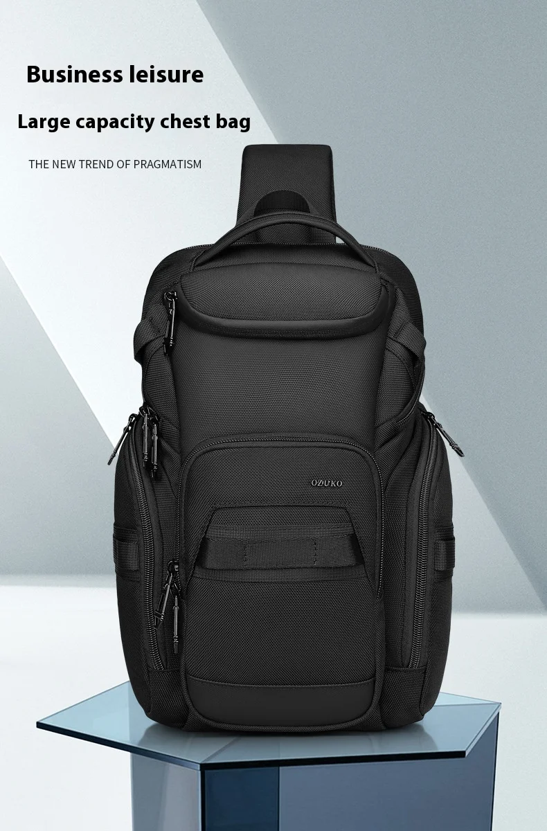 OZUKO Business Commuter Men's Chest Bag Fashion Multi-functional Shoulder Bag Lightweight Travel Waterproof Crossbody Bag