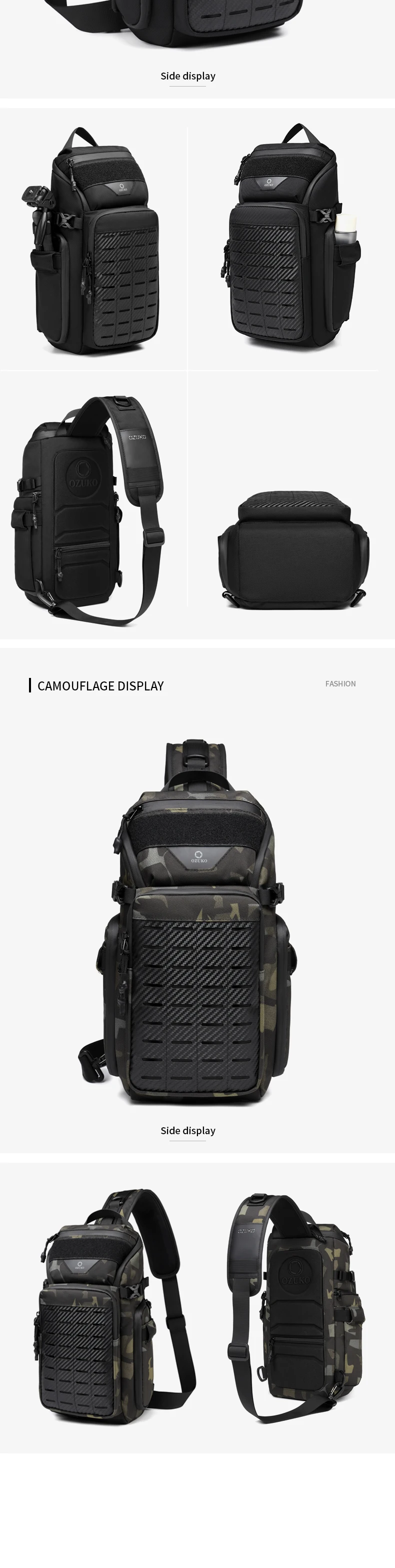 OZUKO Men Chest Bags Outdoor Sports Tactical Crossbody Sling Bags Male Waterproof Travel Multifunctional Shoulder Messenger Bag