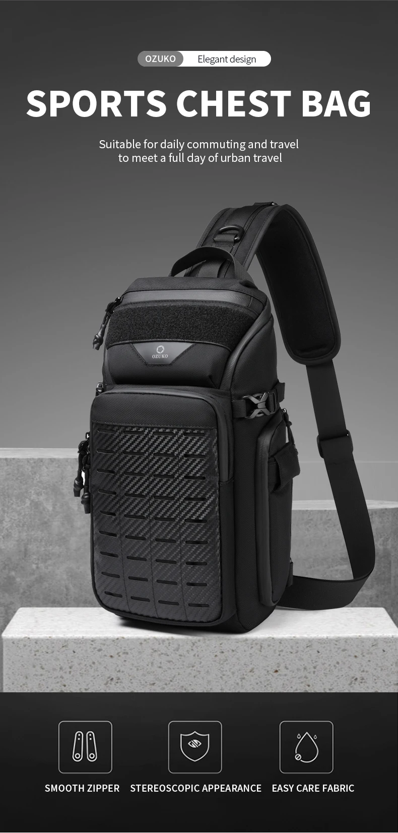 OZUKO Men Chest Bags Outdoor Sports Tactical Crossbody Sling Bags Male Waterproof Travel Multifunctional Shoulder Messenger Bag
