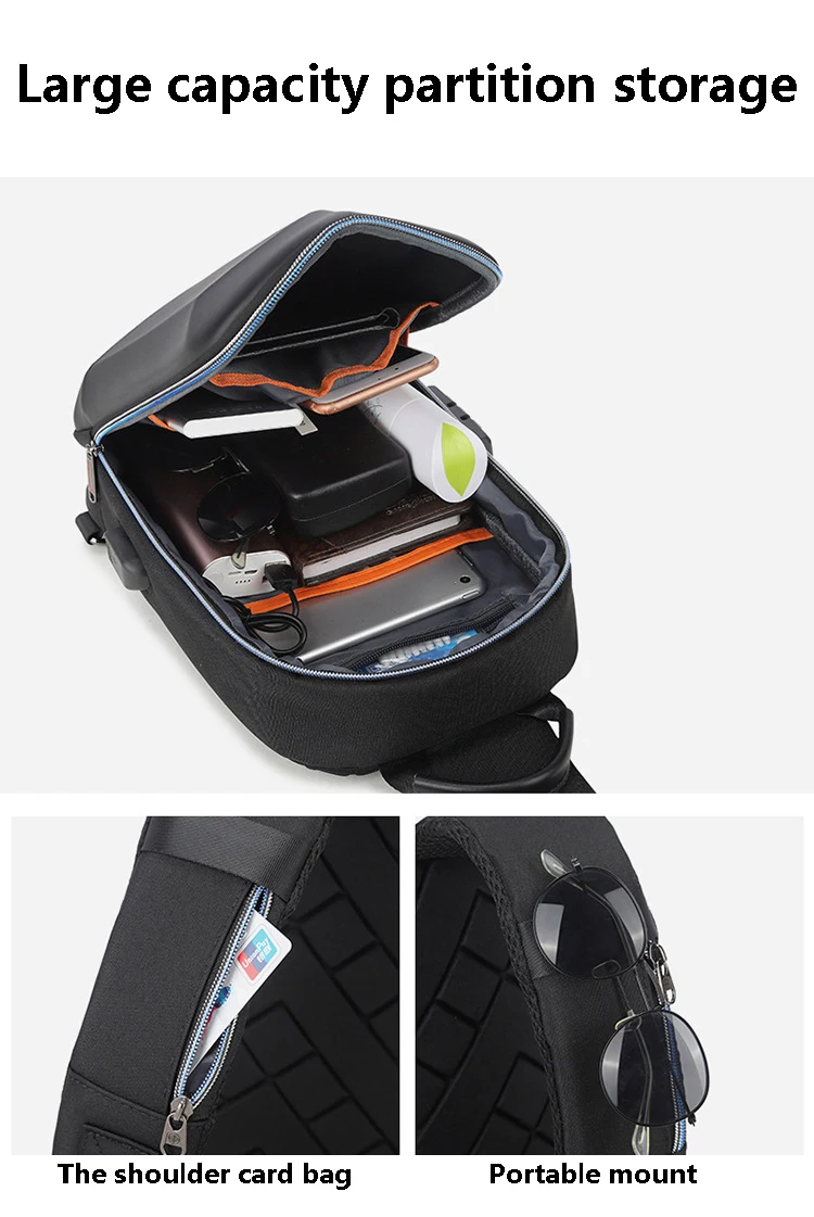 Men PVC Multifunction USB Shoulder Anti-theft Sports Cross Body Sling Gym Chest Bags Travel Messenger Pack Casual Pack for Male