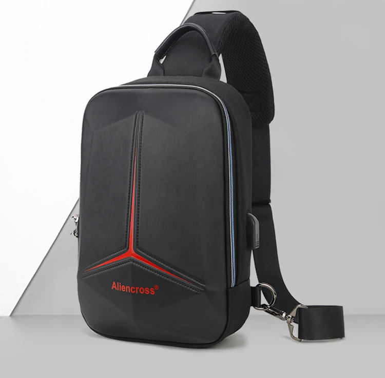 Men PVC Multifunction USB Shoulder Anti-theft Sports Cross Body Sling Gym Chest Bags Travel Messenger Pack Casual Pack for Male
