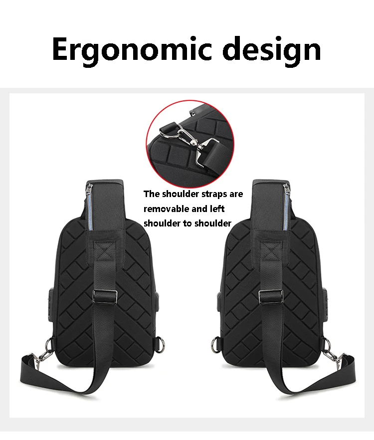 Men PVC Multifunction USB Shoulder Anti-theft Sports Cross Body Sling Gym Chest Bags Travel Messenger Pack Casual Pack for Male