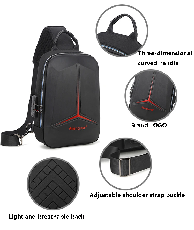 Men PVC Multifunction USB Shoulder Anti-theft Sports Cross Body Sling Gym Chest Bags Travel Messenger Pack Casual Pack for Male