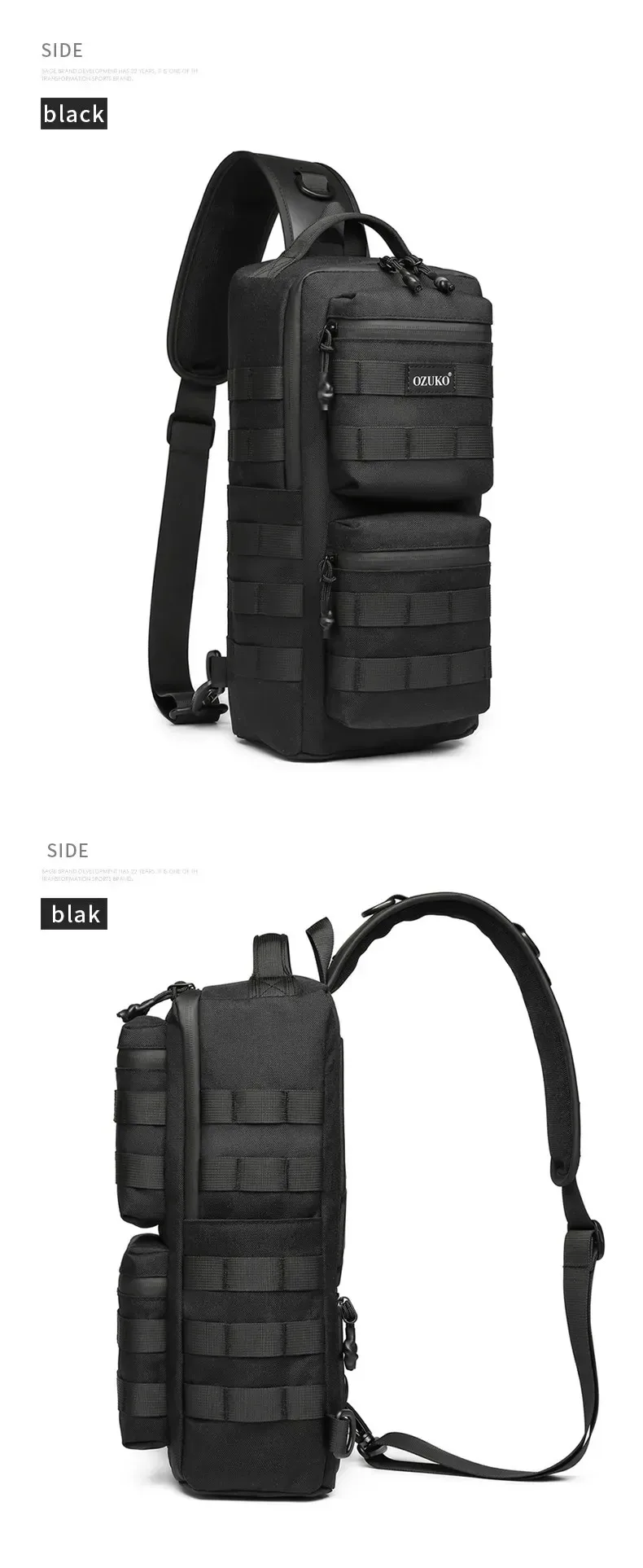 Ozuko Tactical Chest Bag Outdoor Sports Men's Oblique Straddle Shoulder Bag Waterproof Men's One Shoulder Crossbody Flex Bag