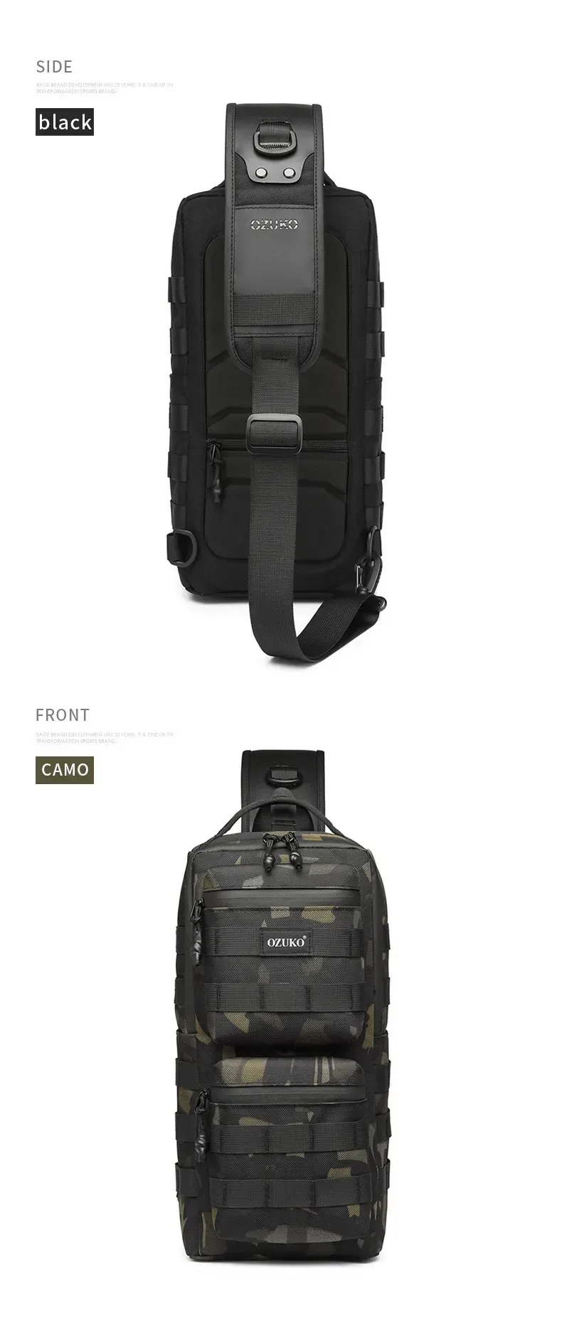 Ozuko Tactical Chest Bag Outdoor Sports Men's Oblique Straddle Shoulder Bag Waterproof Men's One Shoulder Crossbody Flex Bag