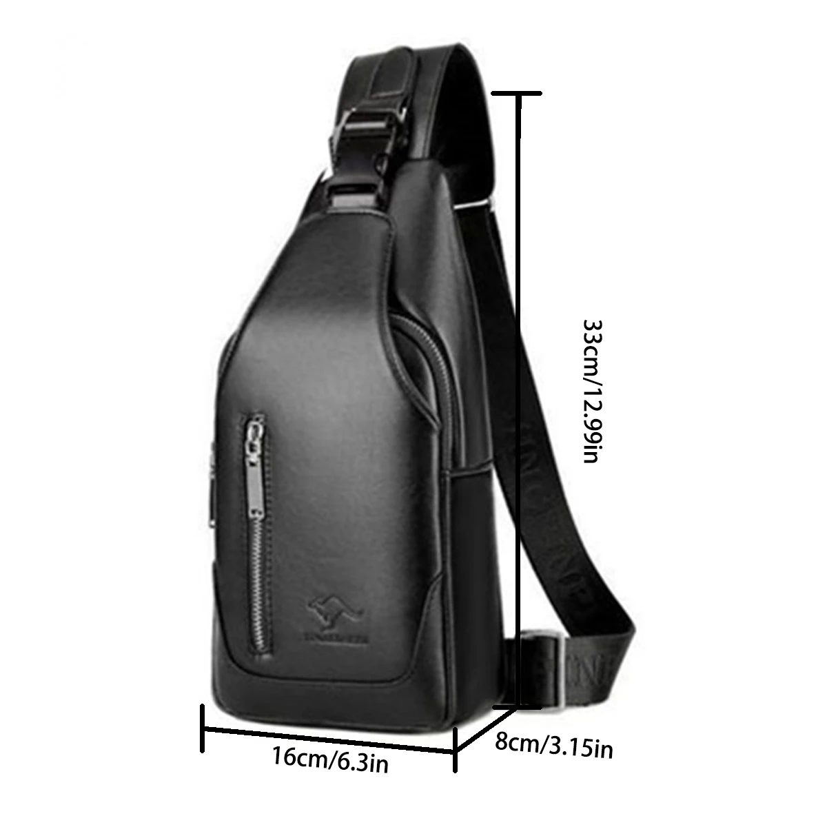 Business Casual Men Chest Bag USB Port Multi-Pocket PU Stitched Luster Zipper Shoulder Bag for Commute Shopping Storage Bag