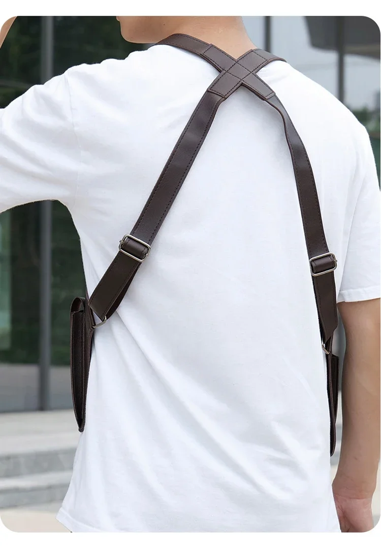 Luxury Design Men's Tactical Vest Bag High Quality PU Leather Man Chest bag Phone Pouch Vintage Design Underarm Back Pack Bags