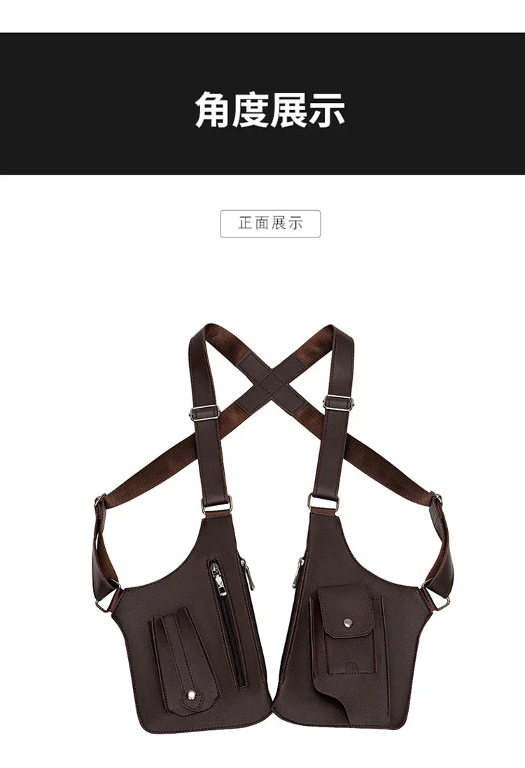 Luxury Design Men's Tactical Vest Bag High Quality PU Leather Man Chest bag Phone Pouch Vintage Design Underarm Back Pack Bags