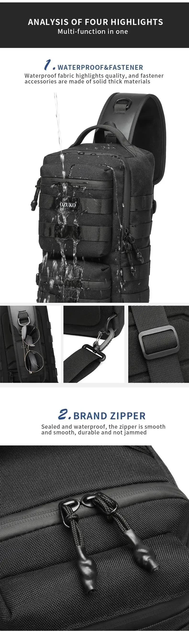Ozuko Chest Bag Outdoor Sports Men's Oblique Straddle Shoulder Bag Waterproof Men's One Shoulder Crossbody Bag