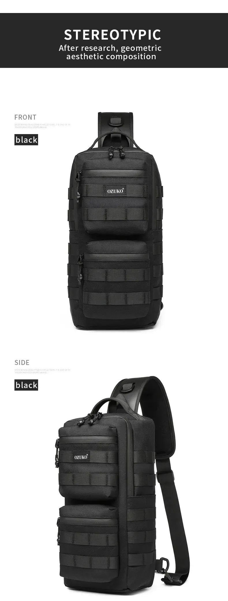 Ozuko Chest Bag Outdoor Sports Men's Oblique Straddle Shoulder Bag Waterproof Men's One Shoulder Crossbody Bag