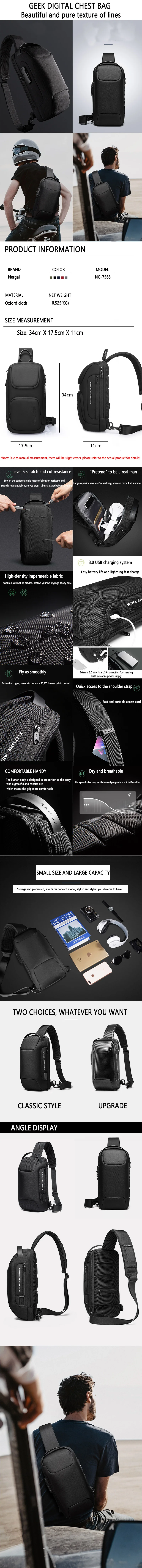 BANGE Large Capacity Men's Messenger Bag Ultralight and Portable Multi Pocket Waterproof Backpack Travel Chest Bag for 9.7" iPad