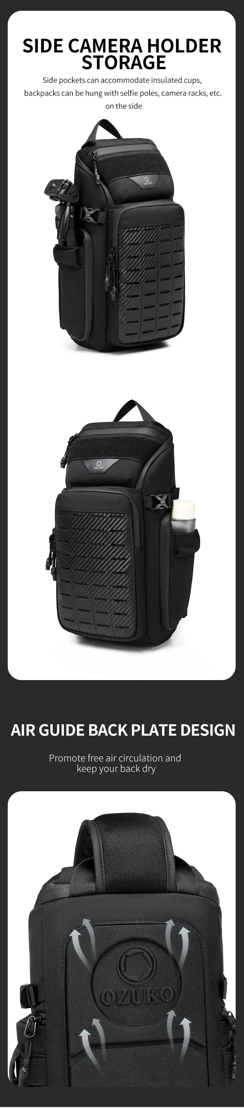 OZUKO Men Chest Bags Outdoor Sports Tactical Crossbody Sling Bags Male Waterproof Travel Multifunctional Shoulder Messenger Bag