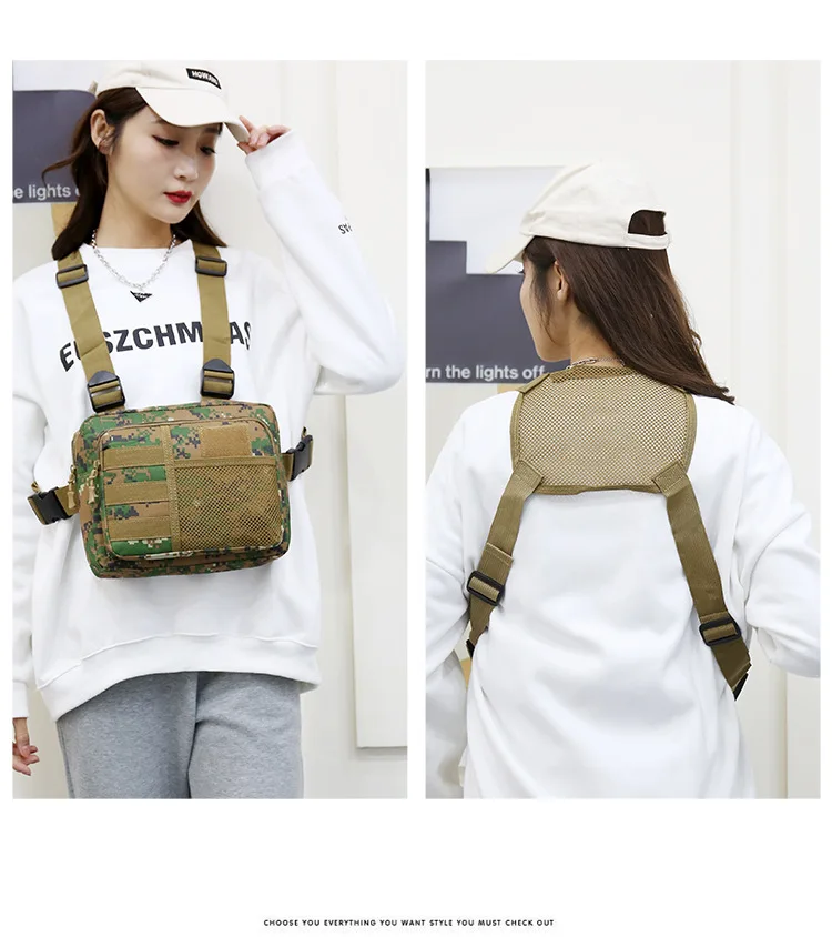 Tactics Vest Bag Streetwear Chest Bag Fashion Portable Oxford Outdoor Multi-pockets Bags Waterproof for Running Travel sling bag