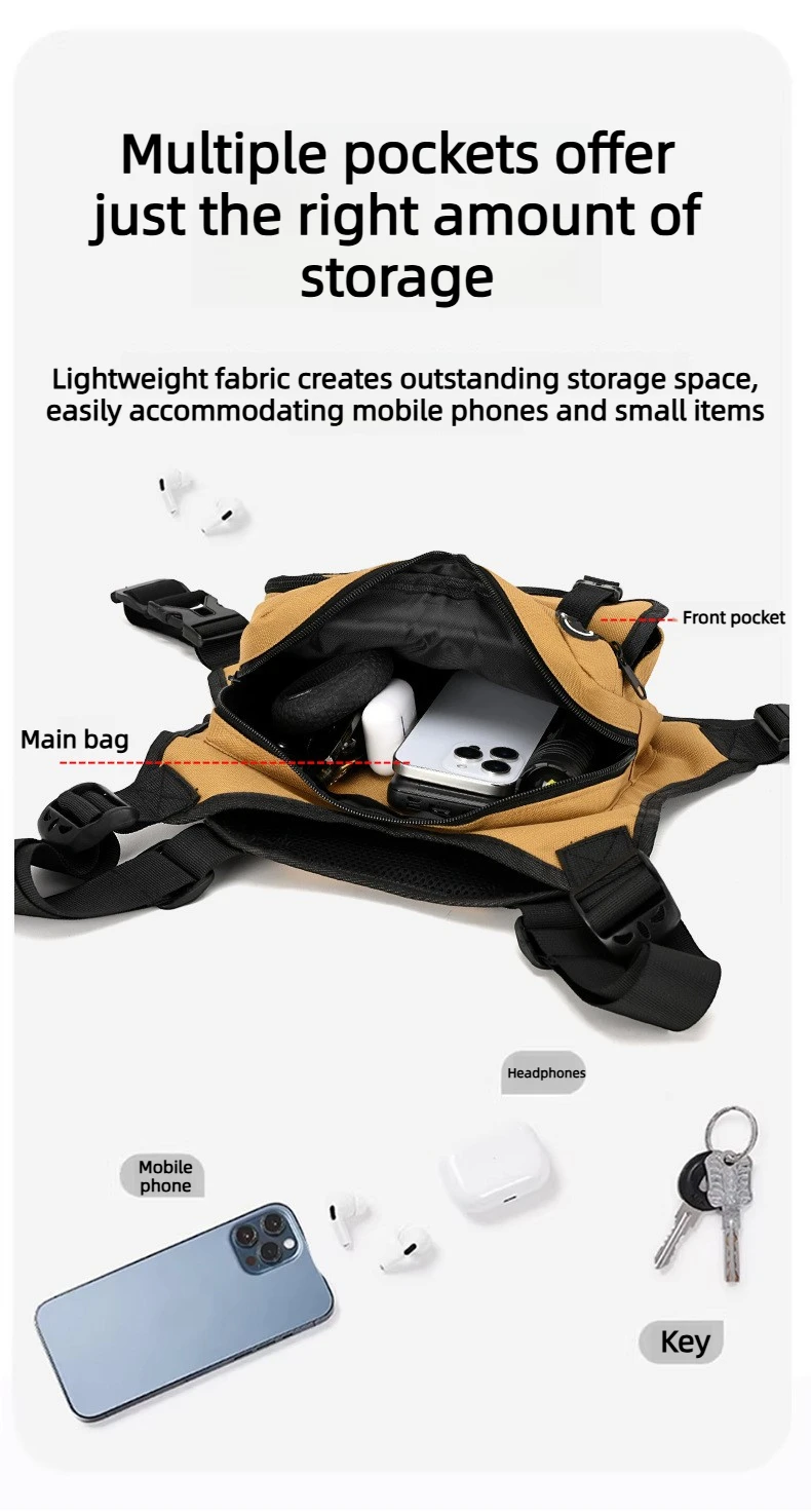 Outdoor Chest Bag for Travel Cycling Running Sports Chest Pack Multi-Pocket Tactical Chest Bag for Outdoor Activities