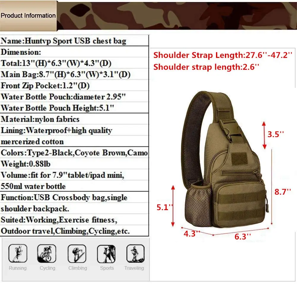 Water bottle chest bag outdoor sports cycling hiking chest bag multi-function outdoor leisure bag messenger bag