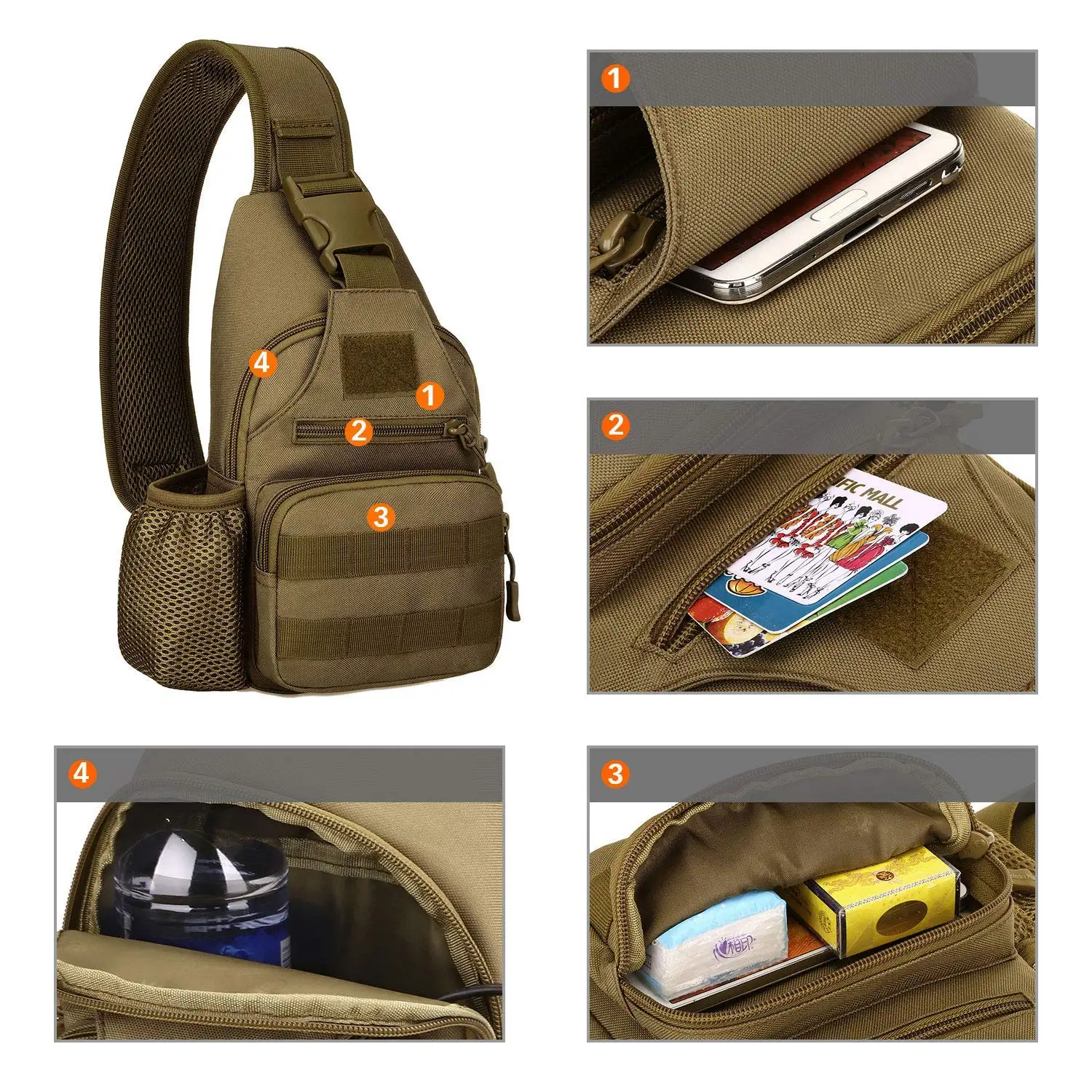 Water bottle chest bag outdoor sports cycling hiking chest bag multi-function outdoor leisure bag messenger bag