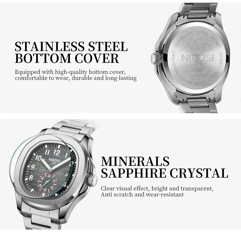 NIBOSI New Mens Watches Top Brand Luxury AQUANAUT Quartz Watches for Men Waterproof Luminous Auto Date Male Watch Reloj Hombre