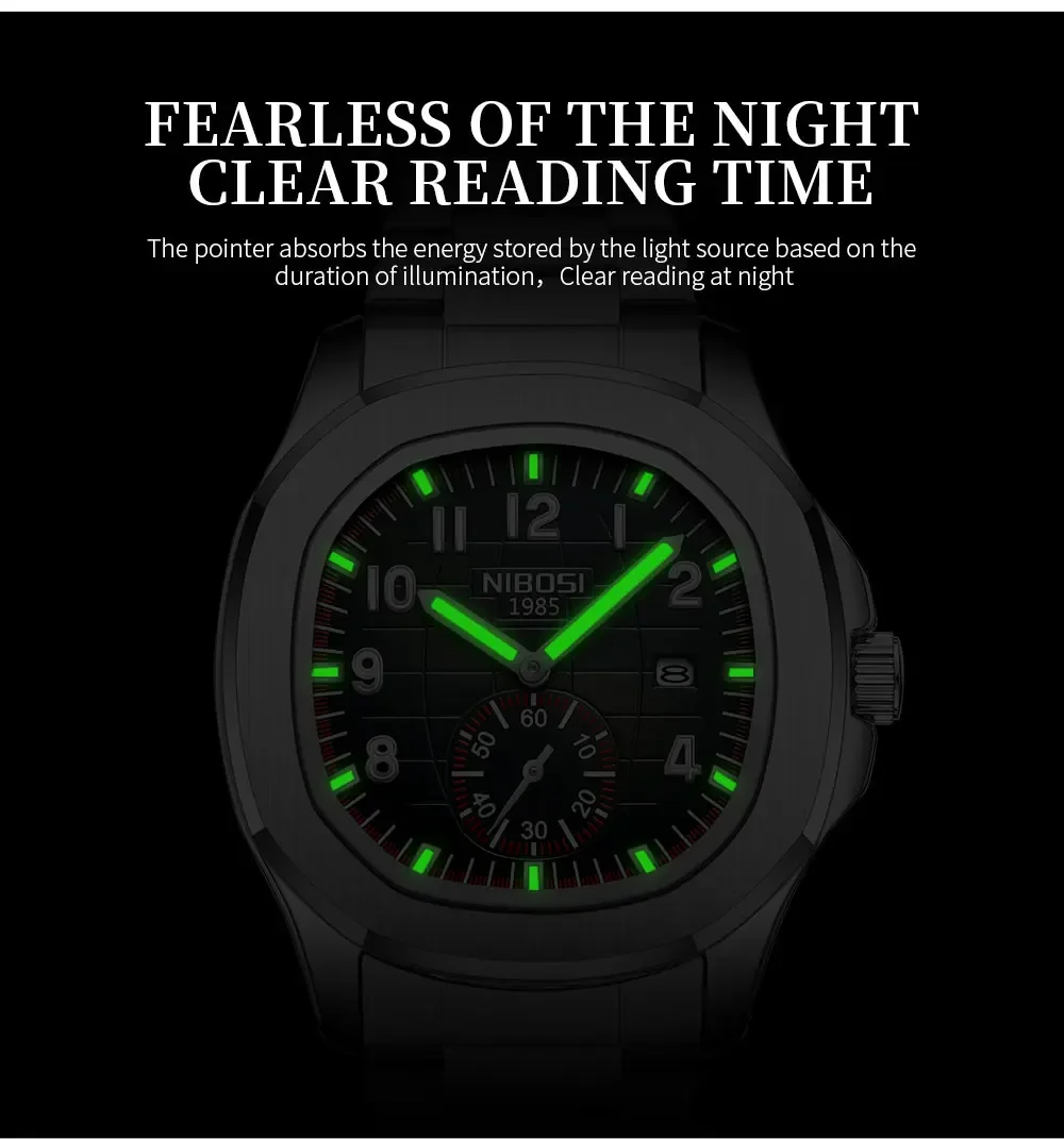 NIBOSI New Mens Watches Top Brand Luxury AQUANAUT Quartz Watches for Men Waterproof Luminous Auto Date Male Watch Reloj Hombre