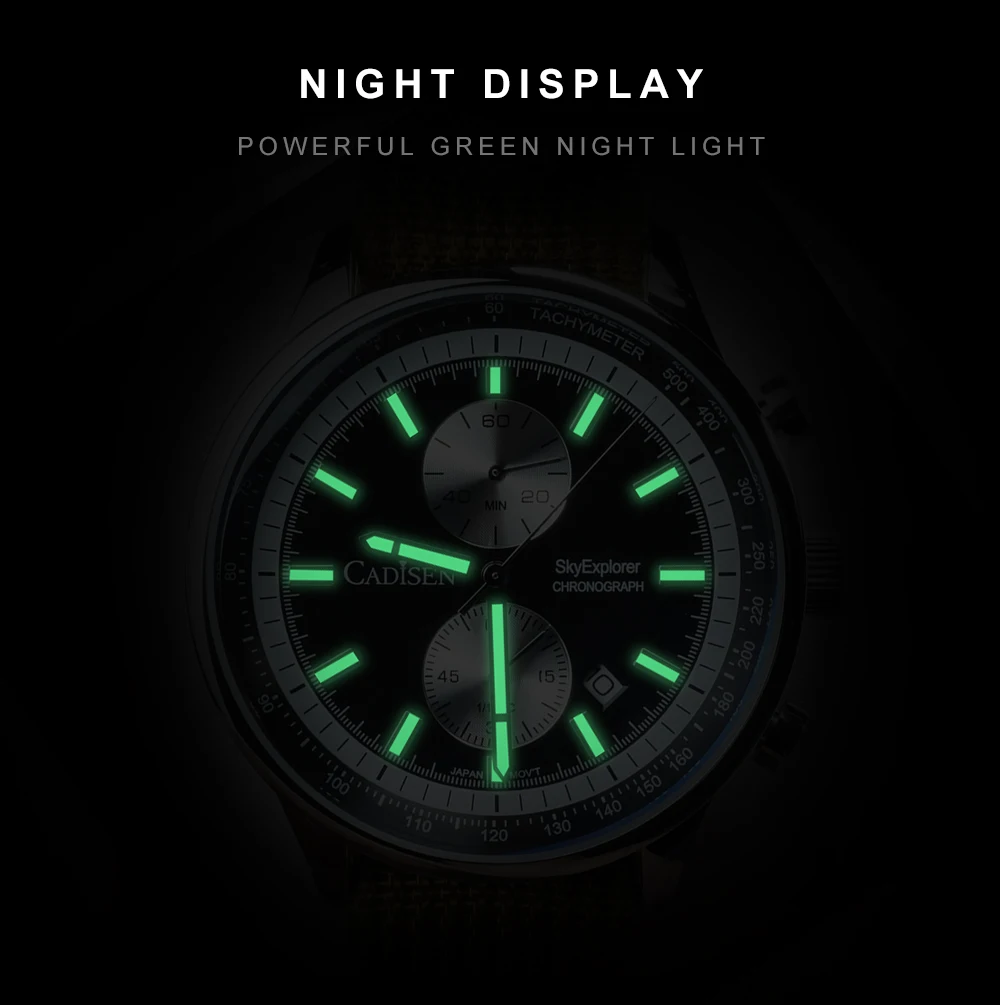 CADISEN New Mens Watches Luxury Quartz Watch For Man Chronograph Japan MIYOTA 0S11 Men Gift Luminous Waterproof Canvas Wristwatc