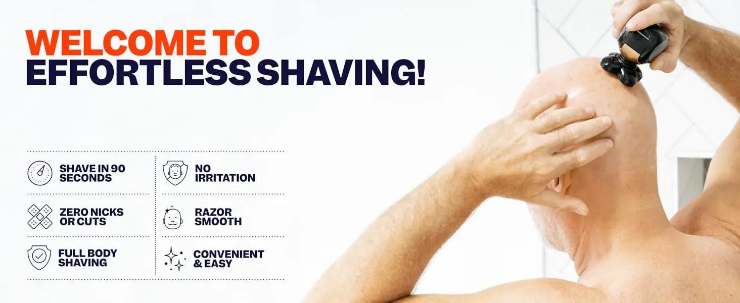 2026 New Upgrade Electric Head & Body Hair Shaver - Mens Cordless Rechargeable Wet/Dry Skull Bald Head Back