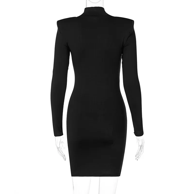 Women Spring Autumn Long Sleeve Bodycon Soild Color Black Slim Package Hip Mini Dress Female Clothing Streetwear