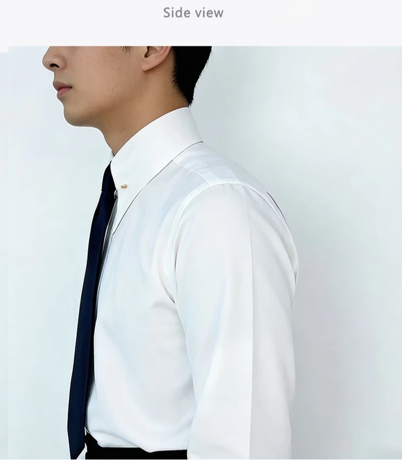 Empire Collar French Cufflinks Embroidered Men's Long-Sleeve Shirt with Big Collar Pins Man Dress Shirt for Business Formal Wear
