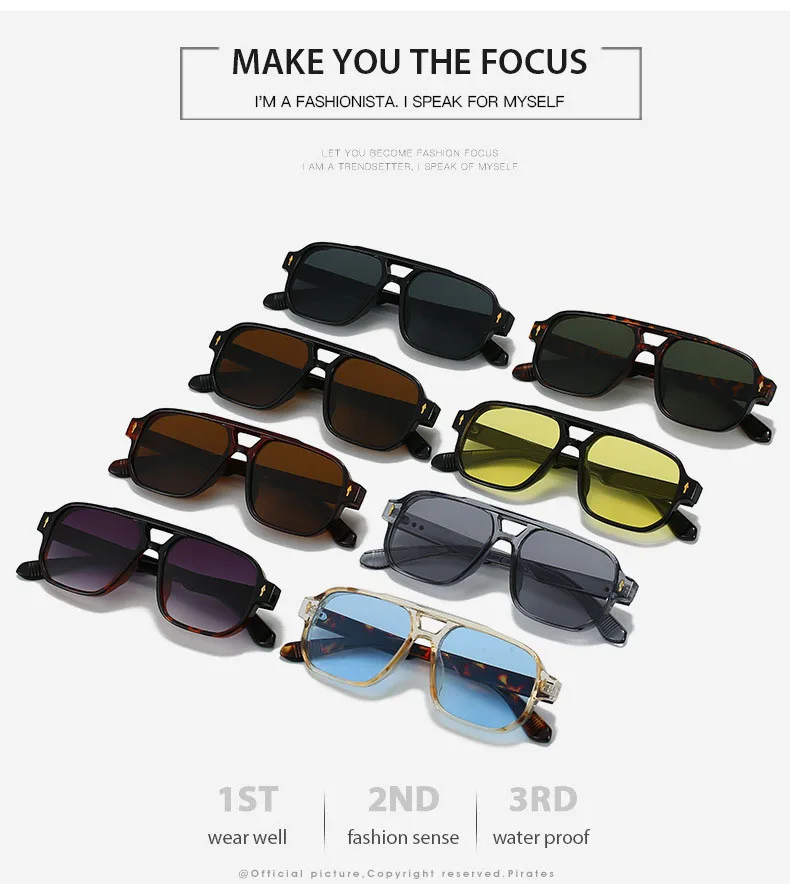 15 Colors Square Sunglasses for Men Women Double Bridge UV400 Protection Black Yellow Brown Leopard Outdoor Sun Glasses Unisex