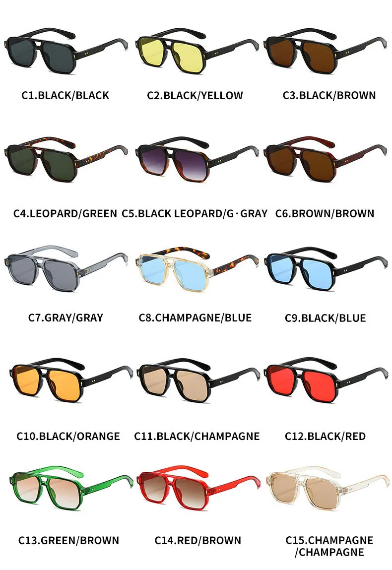 15 Colors Square Sunglasses for Men Women Double Bridge UV400 Protection Black Yellow Brown Leopard Outdoor Sun Glasses Unisex