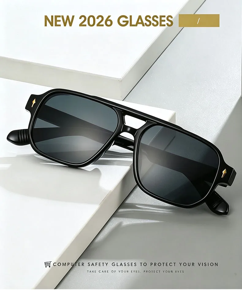 15 Colors Square Sunglasses for Men Women Double Bridge UV400 Protection Black Yellow Brown Leopard Outdoor Sun Glasses Unisex