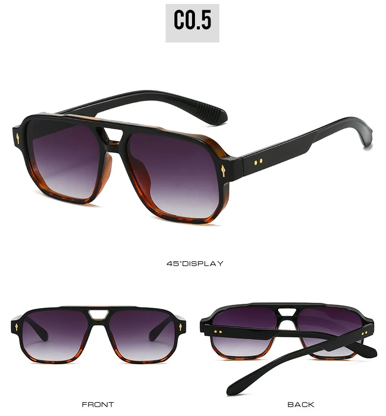 15 Colors Square Sunglasses for Men Women Double Bridge UV400 Protection Black Yellow Brown Leopard Outdoor Sun Glasses Unisex