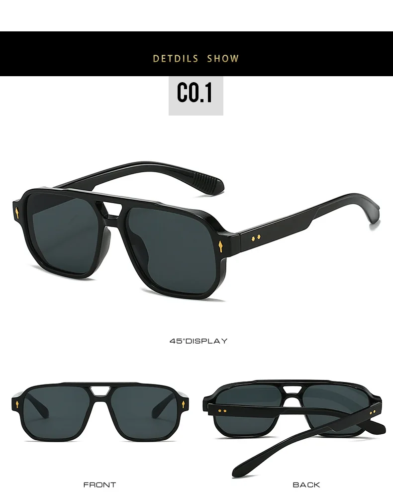 15 Colors Square Sunglasses for Men Women Double Bridge UV400 Protection Black Yellow Brown Leopard Outdoor Sun Glasses Unisex