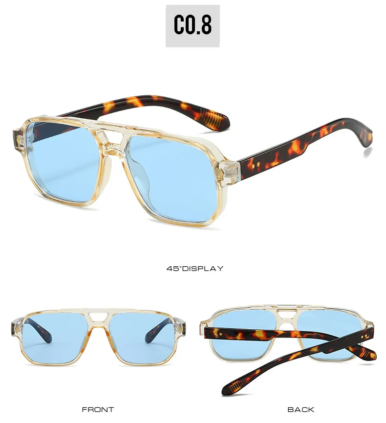 15 Colors Square Sunglasses for Men Women Double Bridge UV400 Protection Black Yellow Brown Leopard Outdoor Sun Glasses Unisex