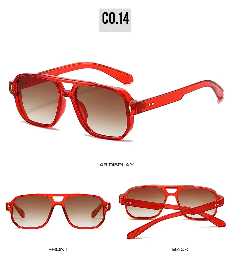 15 Colors Square Sunglasses for Men Women Double Bridge UV400 Protection Black Yellow Brown Leopard Outdoor Sun Glasses Unisex