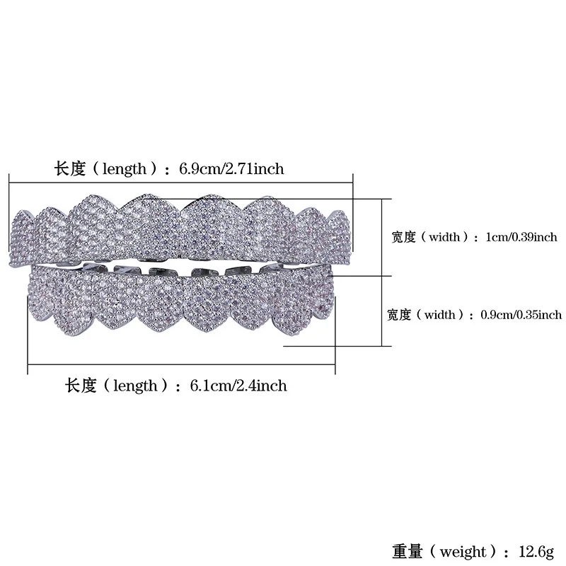 TOPGRILLZ Fit Gold Silver Color Iced Out Hip Hop Teeth Grillz Micro Pave Cubic Zircon Top & Bottom Teeth Grills Set