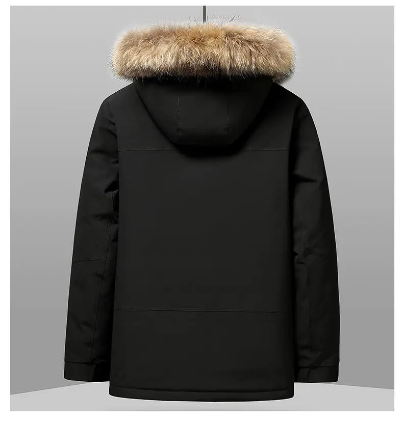 Mens Parka With Detachable Raccoon Fur Hood 90 Percent Duck Down Jacket For Men Heavy Duty Winter Coat Warm Workwear Parka